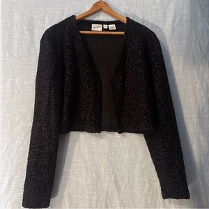Jacqueline Ferrar Vintage Open Jacket Black Velvety Long Sleeve Women’s Sz 12